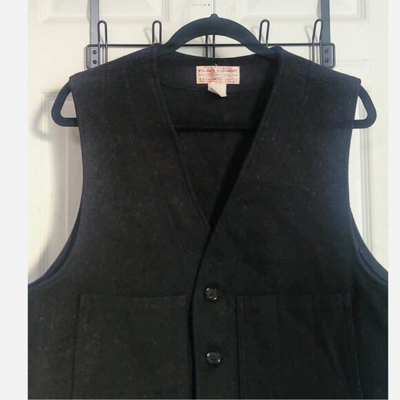 VTG Filson USA Cruiser Vest Mackinaw Wool Men 46 Charcoal Gray Black Style 20 XL - Picture 2 of 13